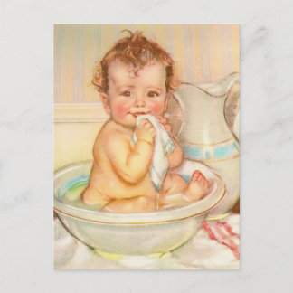 Postal Bebé Adorable Bañándose