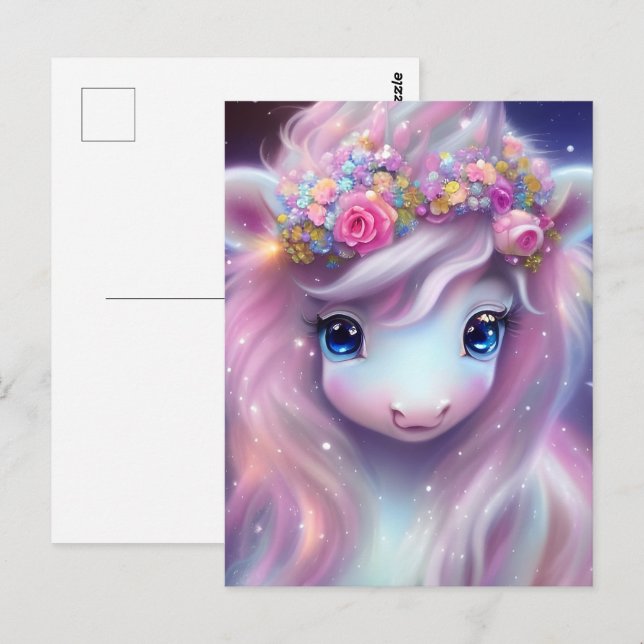 Postal Bebé Adorable Fantasy Unicorn (Anverso / Reverso)