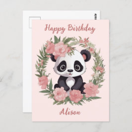 Postal Bebé Adorable Panda Bear con Flores