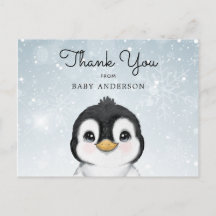 Bebé Adorable Penguin Winter Gracias Postcard