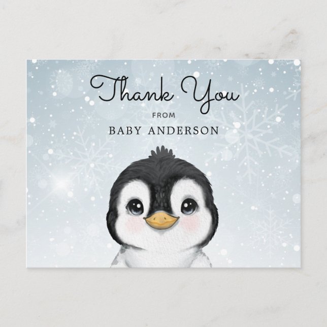 Postal Bebé Adorable Penguin Winter Gracias Postcard (Anverso)