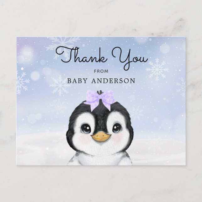 Postal Bebé Adorable Penguin Winter Gracias Postcard (Anverso)