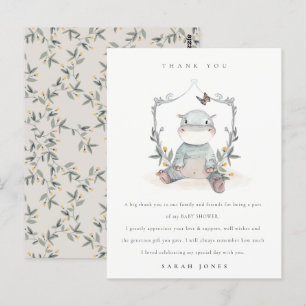 Postal Bebé amarillo lindo Hippo Fauna Baby Shower Gracia