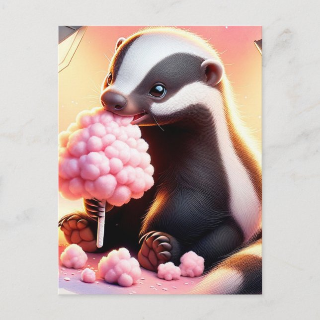 Postal Bebé, animal lindo con caramelos de algodón, Postt (Anverso)