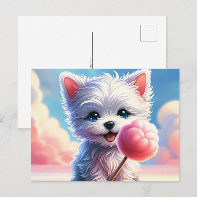 Postal Bebé, animal lindo con caramelos de algodón, Postt (Anverso / Reverso)