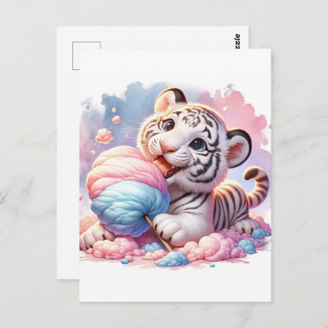 Postal Bebé, animal lindo con caramelos de algodón, Postt (Anverso / Reverso)