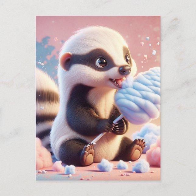Postal Bebé, animal lindo con caramelos de algodón, Postt (Anverso)