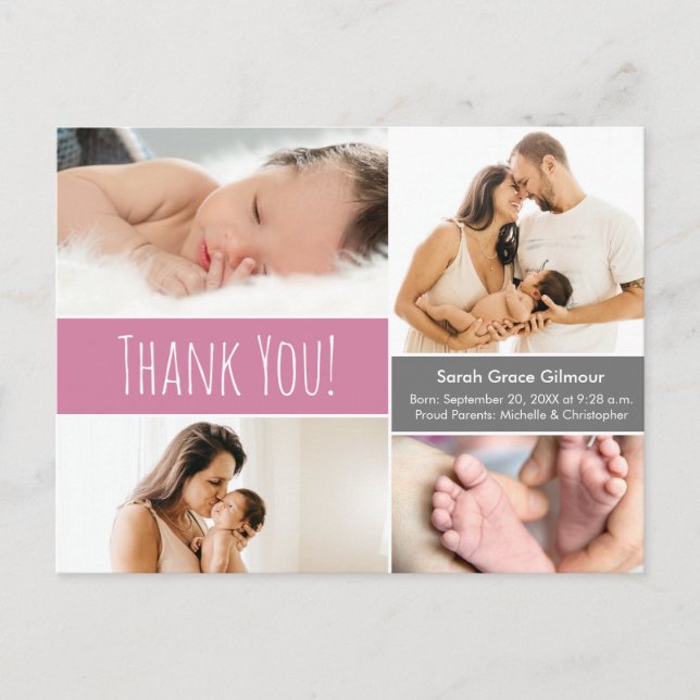 Postal Bebé Chica moderna Collage de fotos rosa ducha beb (Anverso)