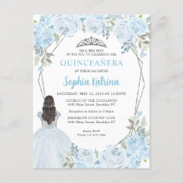 Postal Bebé claro Plata Azul Floral Princesa Quinceañera