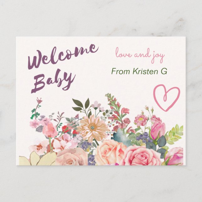 Postal Bebé de bienvenida para regalo de bebé (Anverso)