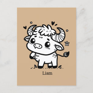 Postal Bebé de búfalo fluffy - Animal de la granja Kawaii