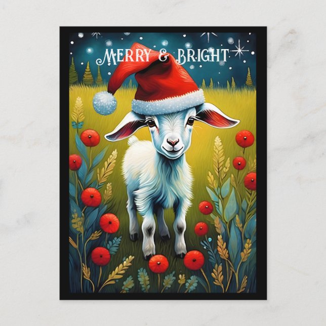 Postal Bebé de cabra infantil Meadow Santa Animal Navidad (Anverso)