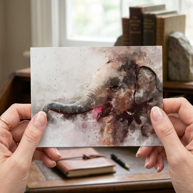 Postal Bebé de elefante asiático lindo y juguetón en acua (Cute and Playful Baby Asian Elephant Watercolor. Postcard)