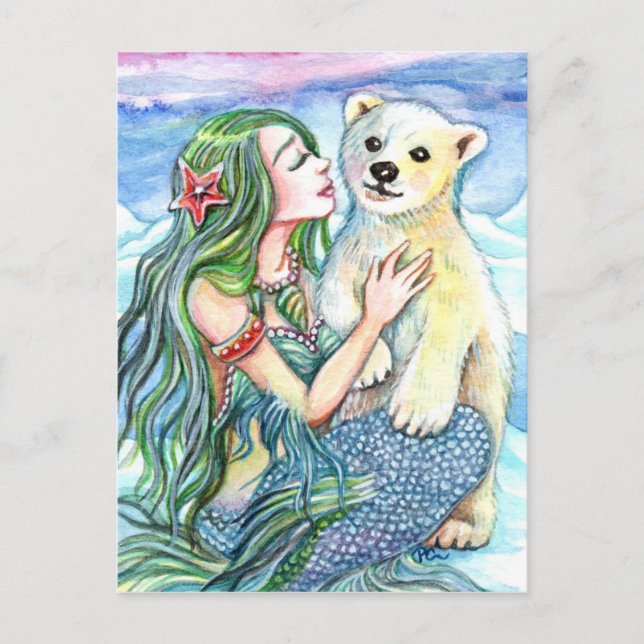 Postal Bebé de oso polar pequeño - Arte de sirena (Anverso)