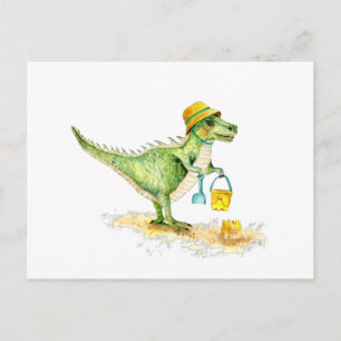 Postal Bebé Dinosaurio T-Rex en la Playa