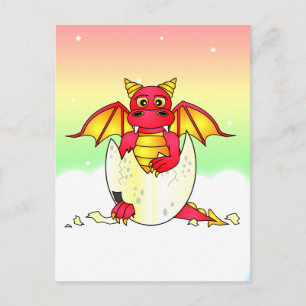 Postal Bebé Dragón Cuto en Huevo Crackeado - Rojo / Amari