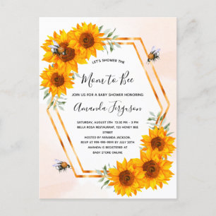 Postal Bebé ducha girasoles oro rosa blanco