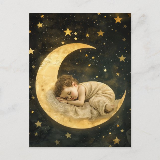 Postal Bebé durmiendo en la luna (Anverso)