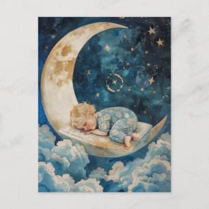 Postal Bebé durmiendo en la luna