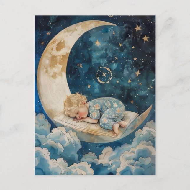 Postal Bebé durmiendo en la luna (Anverso)