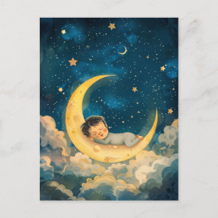 Postal Bebé durmiendo en la luna