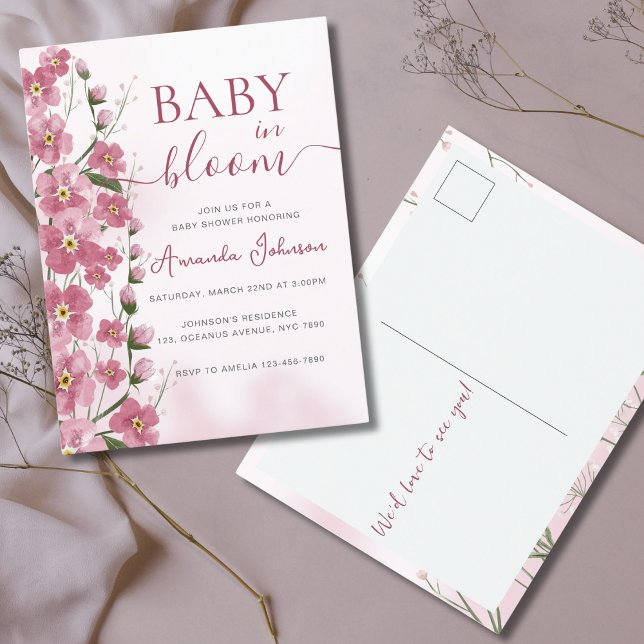 Postal Bebé en Chica de sangre, ducha de flores rosadas (Subido por el creador)