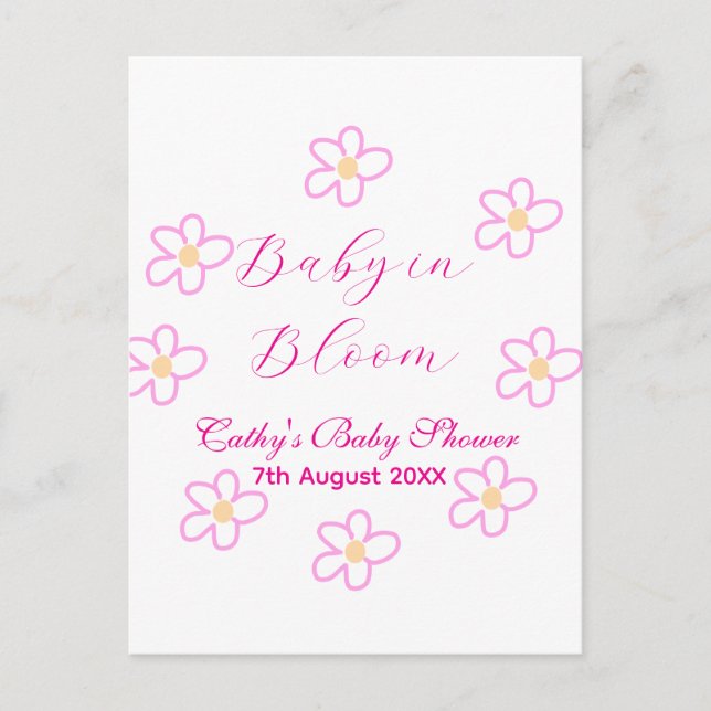 Postal Bebé en flor rosa ducha bebé simple elegancia (Anverso)