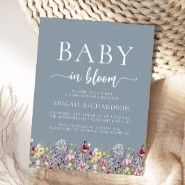 Postal Bebé en flor silvestre Dusty Blue Baby Shower