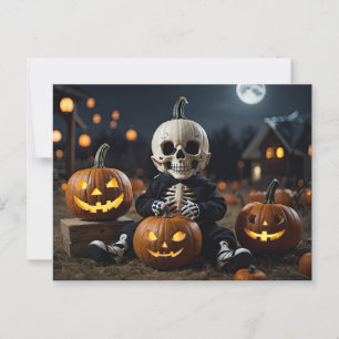 Postal Bebé Esqueleto En Parche De Calabazas
