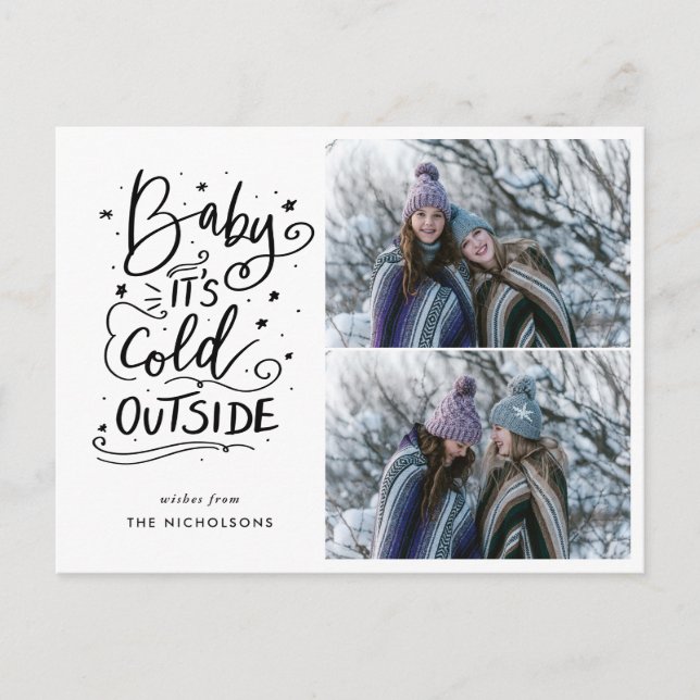 Postal Bebé, frío fuera, dos fotos manuscritas (Anverso)