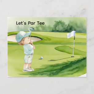 Postal Bebé Golfista Niño Azul Tema de Golf Baby Shower