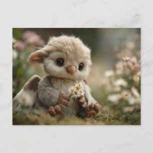 Postal Bebé grifo adorable sosteniendo flores silvestres
