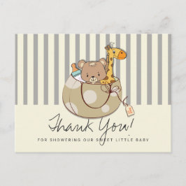 Postal Bebé gris suave Animales Baby Shower Gracias