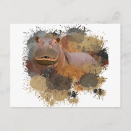 Postal Bebé Hippo Resumen Paint Splatter Vida silvestre