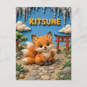 Postal Bebé Kitsune Adorable, Mitológico