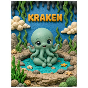Postal Bebé Kraken Adorable, Mitológico