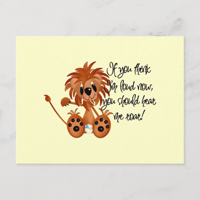 Postal Bebé León me escucha camisetas rojas y regalos (Anverso)