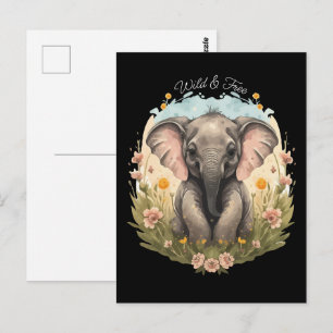 Postal Bebé lindo Elefante Calf Flor silvestre Wanderlust