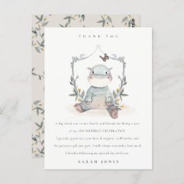 Postal Bebé lindo Hippo Foliage Cualquier Edad Cumpleaños