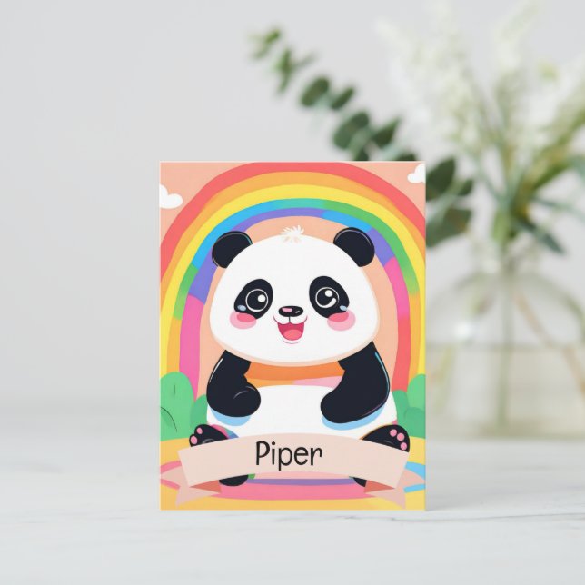 Postal Bebé lindo Panda Rainbow (Anverso de pie)