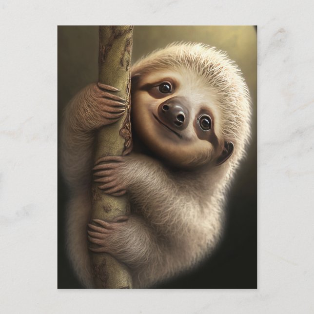Postal Bebé lindo Sloth Sonriente Naturaleza animal (Anverso)