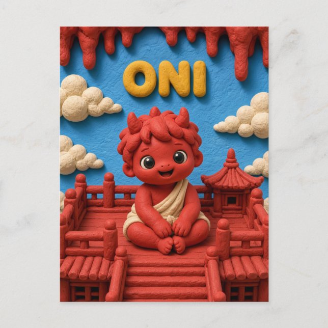 Postal Bebé Oni Adorable, Mitológico (Anverso)
