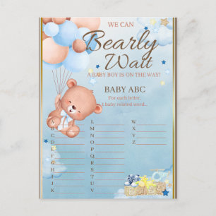Postal Bebé Oso Juego para Baby Shower de Niño
