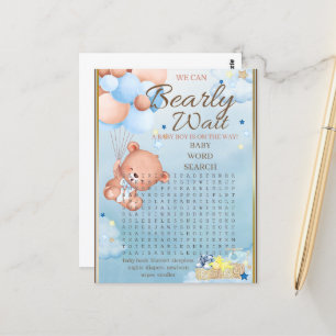 Postal Bebé Oso Juego para Baby Shower de Niño