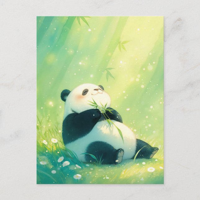 Postal Bebé Panda Feliz en el Bosque de Bambú Iluminado p (Anverso)