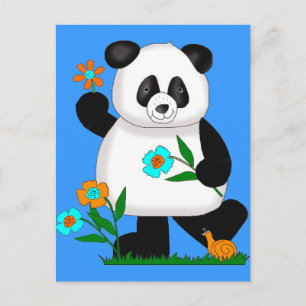 Postal Bebé Panda Niños Con Flores 2