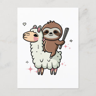 Postal Bebé Perezoso y Llama Adorables