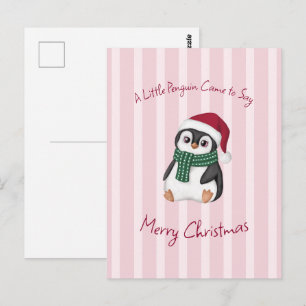 Postal Bebé Pingüino Lindo con Gorro de Santa Navidad