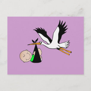 Postal Bebé recién nacido y cigüeña