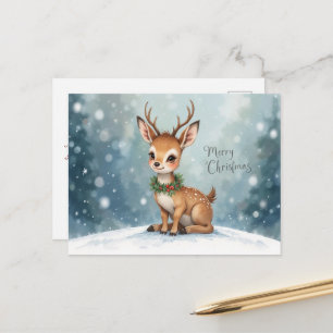Postal Bebé Reno Navideño Mágico de Invierno Nevado